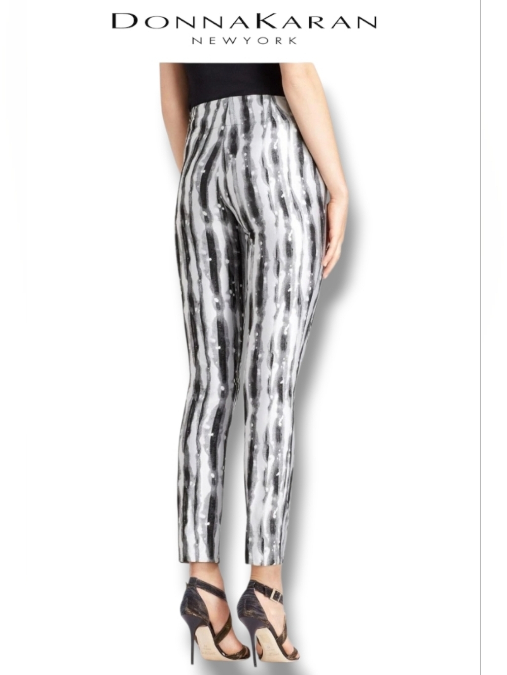 Donna KARAN Black Label Painterly Splattered Stripe Trousers Size US 14 | FR 44 - Picture 5 of 15